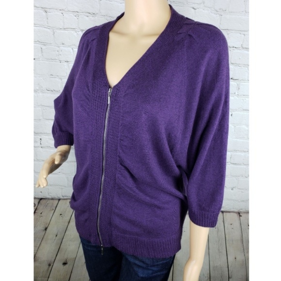 Athleta Ruched Knit Zip Up Jacket Purple - Picture 3 of 5